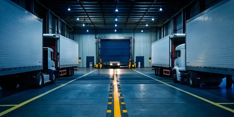 A crossdock near me service in action, with trucks moving goods at a busy facility.