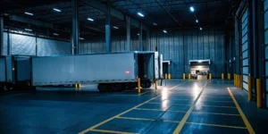 On-demand interstate warehousing in Denver, CO with a truck at the loading dock.