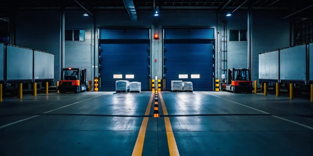 Crossdock logistics support at a local facility with forklifts moving pallets.