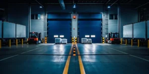 Crossdock logistics support at a local facility with forklifts moving pallets.