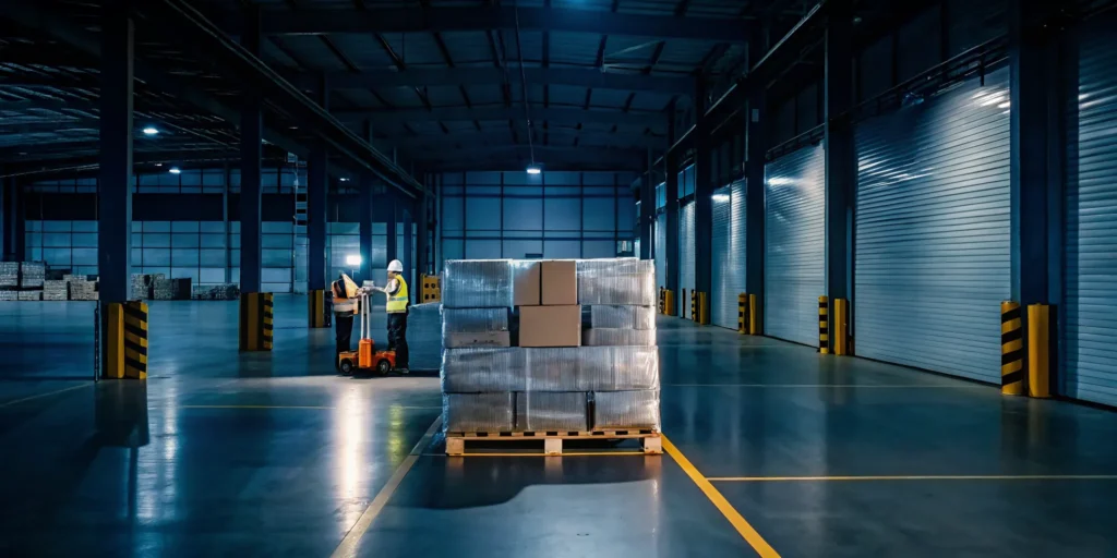 Emergency pallet restacking service performed by a team on shifted freight.