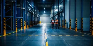 Crew assessing mold damaged freight in a warehouse
