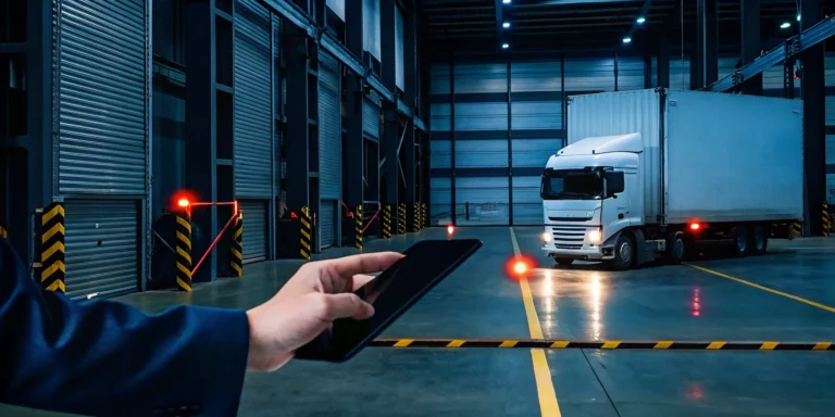 Managing urgent freight redelivery on a tablet at a warehouse loading dock.