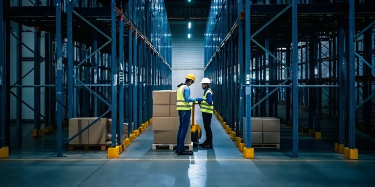 Workers from a pallet restack near me service safely handling shifted freight.