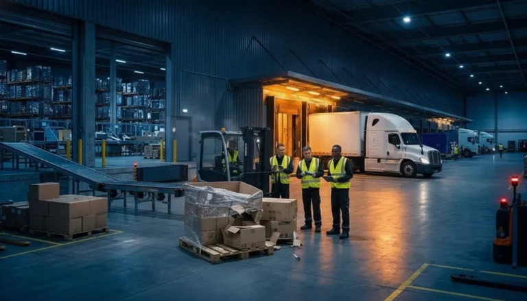 Palletized freight being assessed for product disposal in a logistics facility