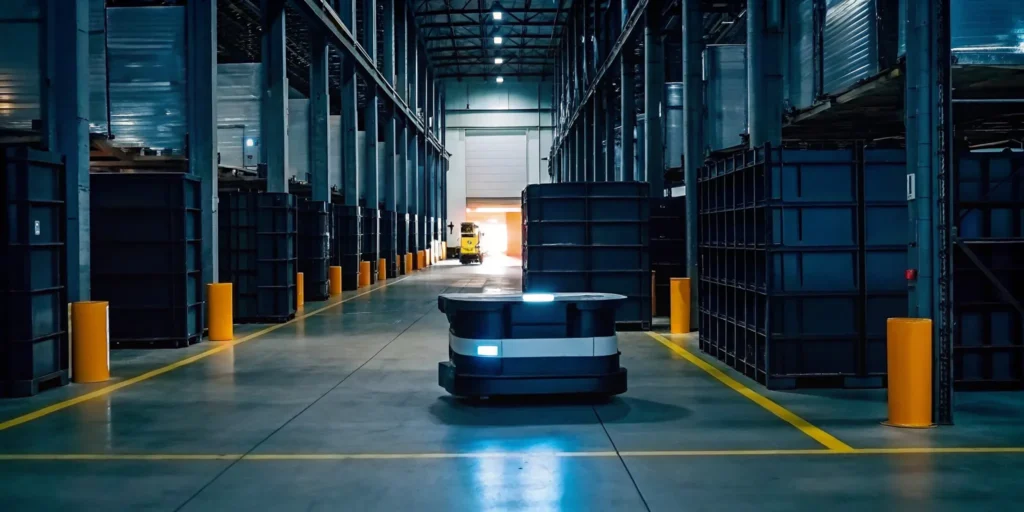Automated robot moving pallets in a modern facility, the core of an efficient rapid warehousing operation.