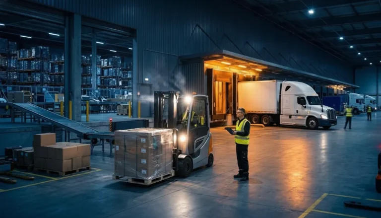 Freight operations team coordinating trucks and local service agents at a distribution yard